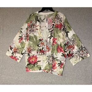 Chicos Cardigan Womens XL Open Front Floral NWT Church‎ Wear Art to Wear